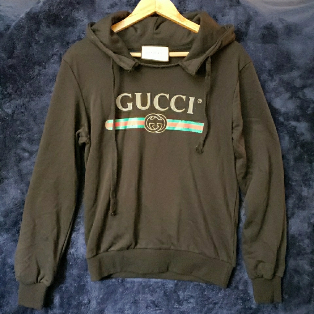 Gucci Black Hoodie with Green and Red Accents Size Medium Plush Weight Designer
